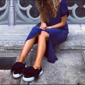 Joshua Sanders dark blue bow slip-on shoes
